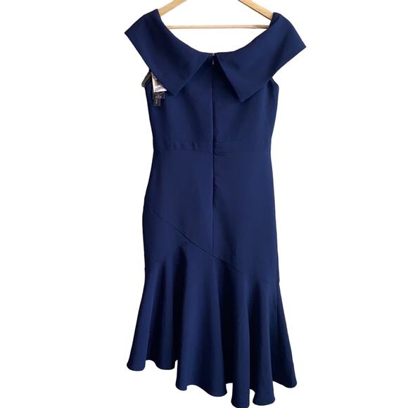 Aqua Navy Crepe Off the Shoulder Dress Special Occasion Navy Blue 6 - Picture 9 of 12
